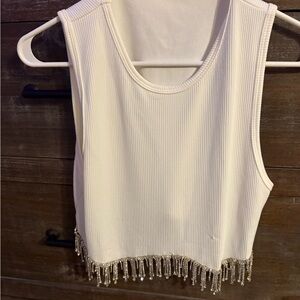 Chic White Sleeveless Embellished Crop Tank
